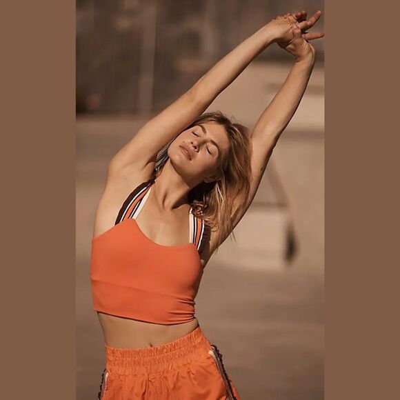 FP Movement Womens Top Red Time Out Tank Cropped Ruffle Cut Out Back Medium - Picture 2 of 9